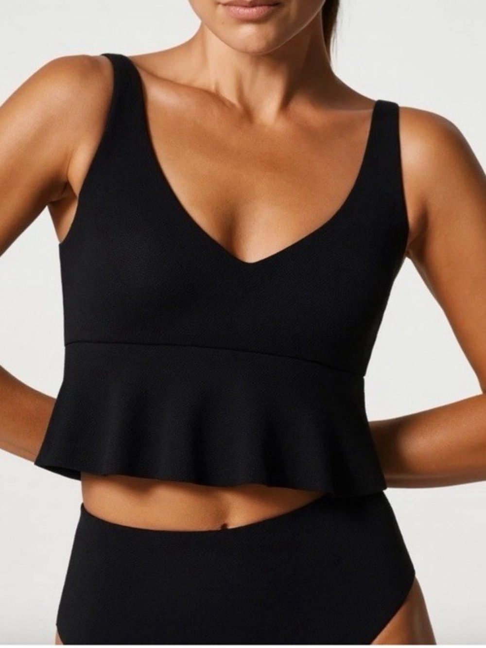 Spanx Swim Pique Longline Flounce swim Top size Small NWT